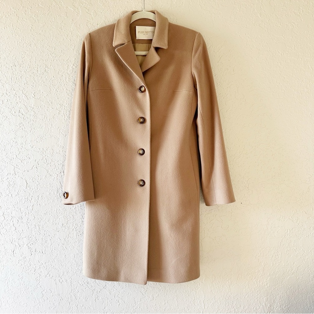 Fleurette Camel 100% Wool Long Reefer Coat